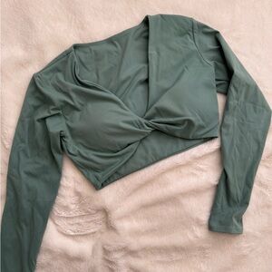 Amazon Asymmetrical Green Long Sleeve Crop Blouse